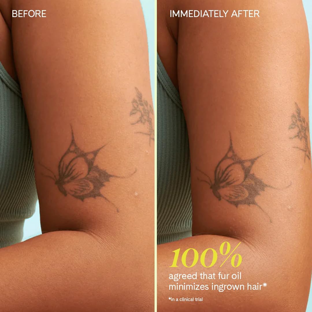 Fur Oil on leg after shaving for calming effect and reduced redness