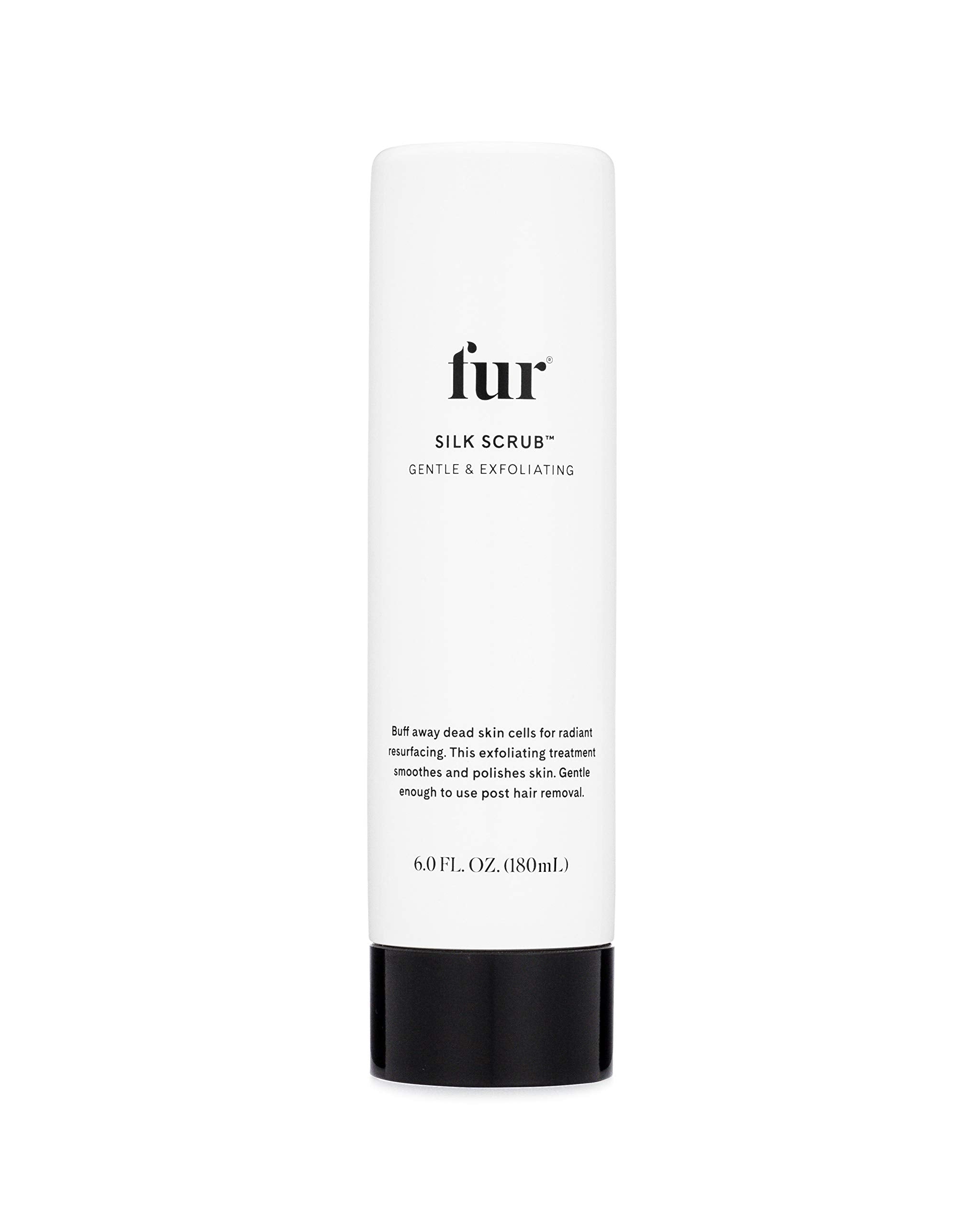 Fur Silk Scrub bottle with pump, signaling easy exfoliation for smoother skin.
