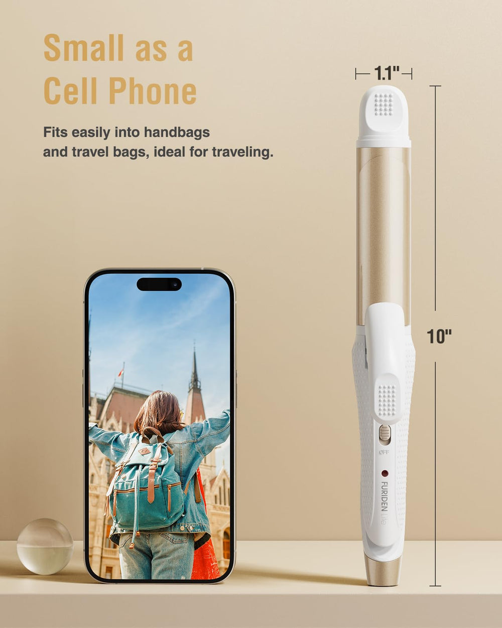 FURIDEN LITE travel 1-inch curling iron in gold for fast styling.