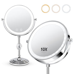 Fursourige lighted makeup mirror with dual-sided 1x/10x magnification for precise detail.