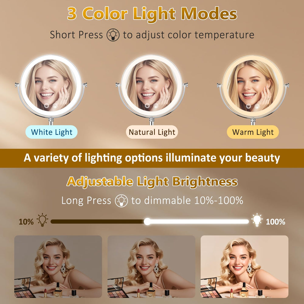 Fursourige vanity mirror 1x magnification for overall makeup check.