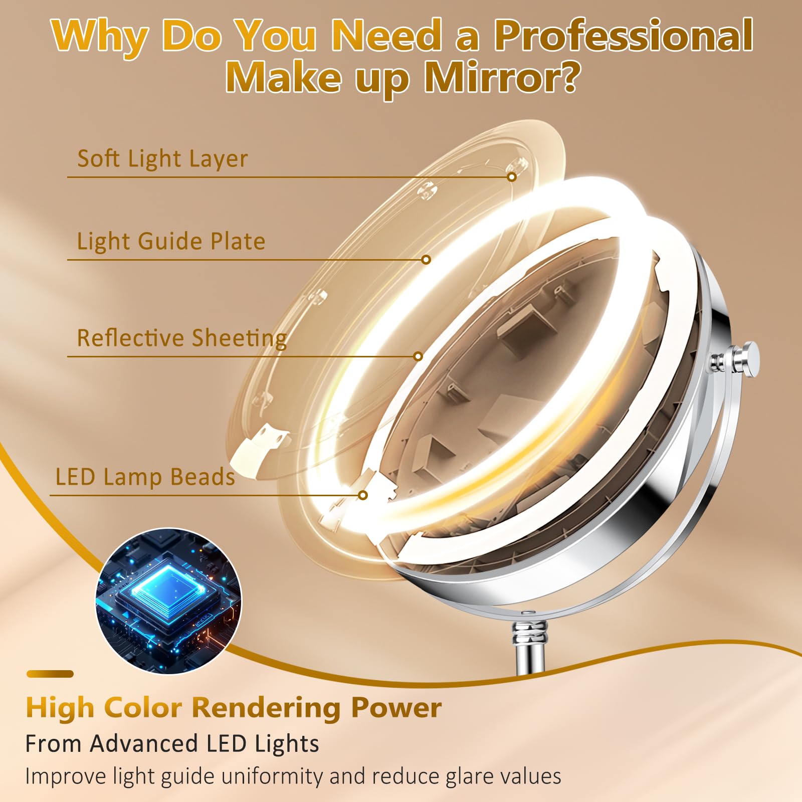 Fursourige vanity mirror anti-slip base keeps it stable.