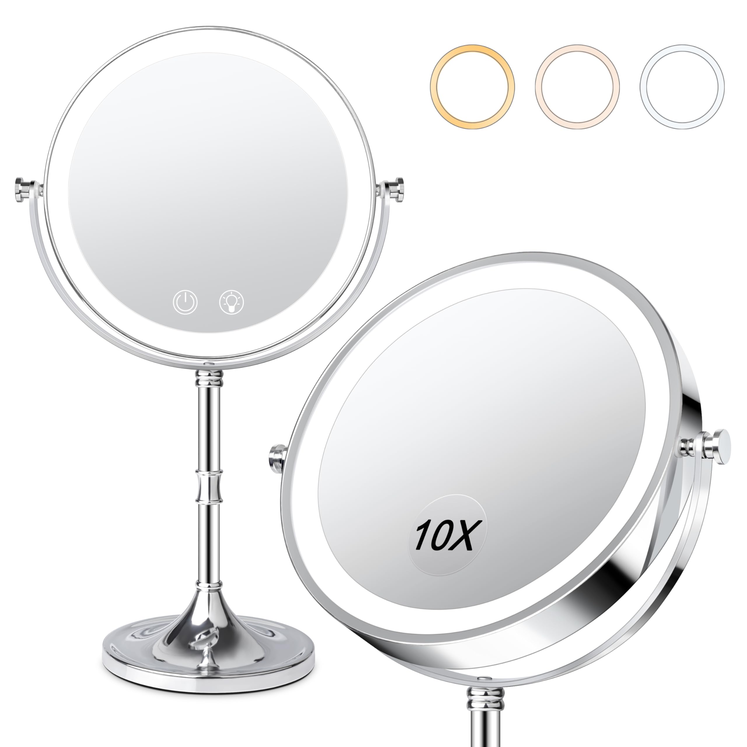 Fursourige vanity mirror with lights front view for quick grooming.
