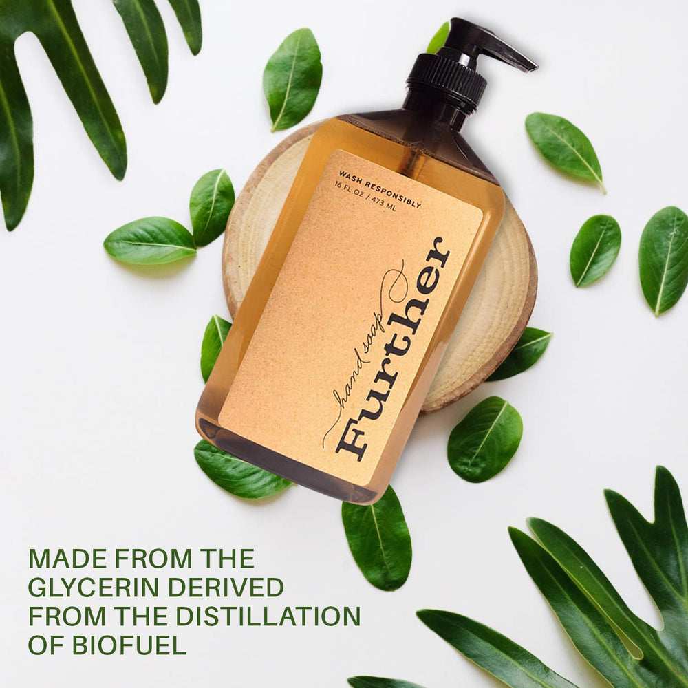 Further glycerin hand soap label closeup reveals bergamot olive grass notes.