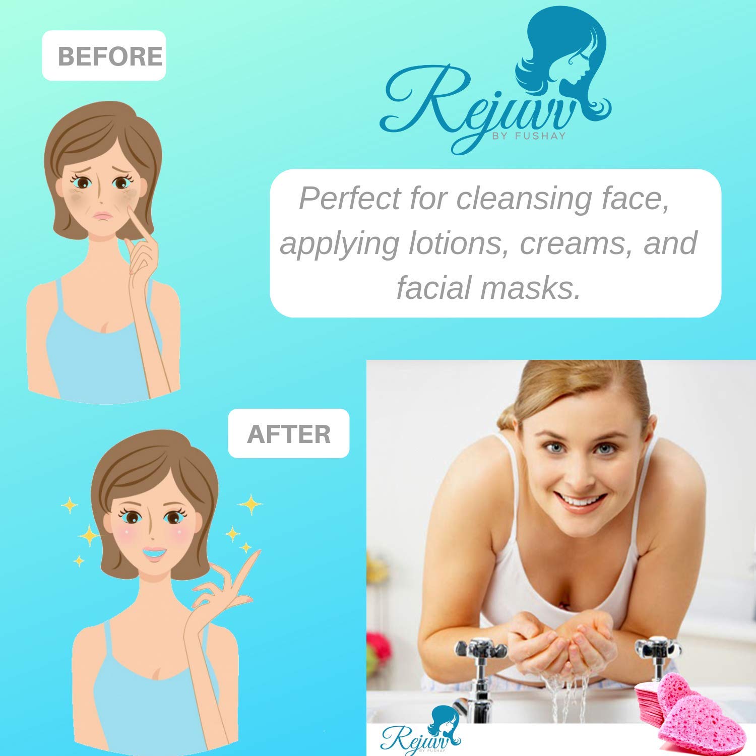 Fushay reusable or disposable sponges provide versatile cleansing options.