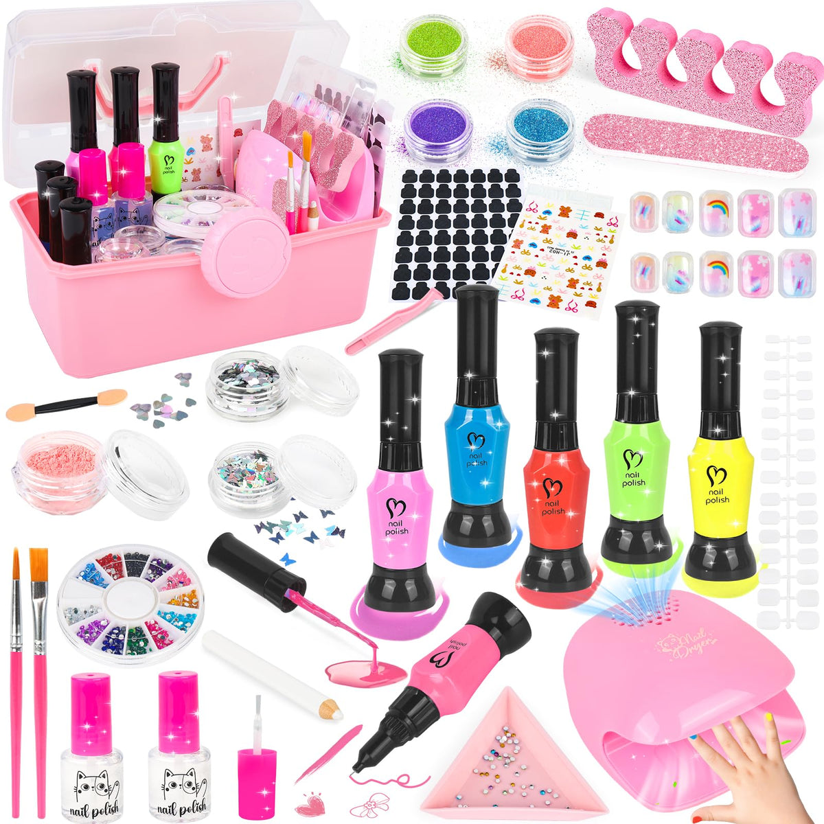 FUSPWEAO kids nail-polish-set storage box keeps tools organized for easy fun at home.