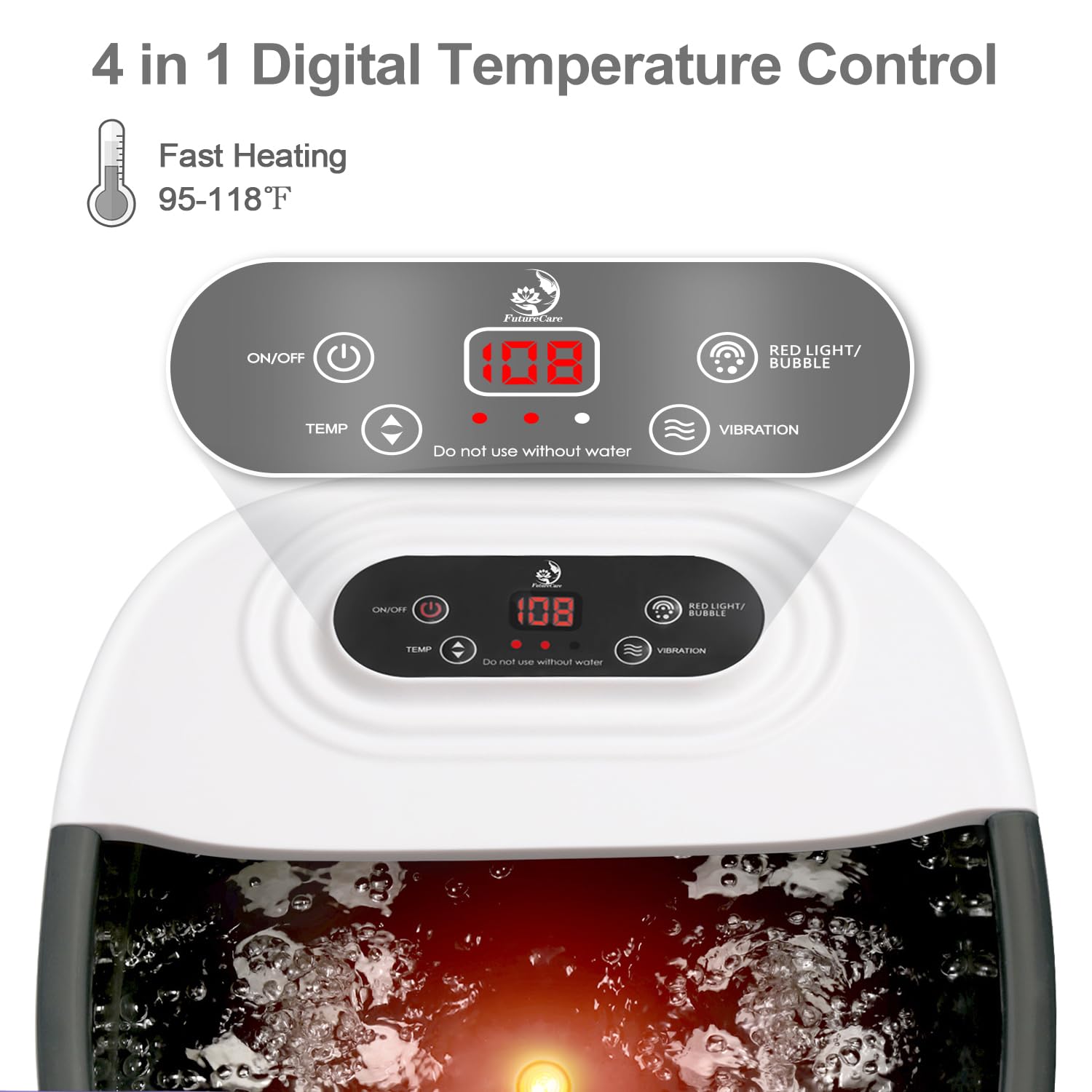 FutureCare foot spa demonstrates temperature control for personalized soaking sessions