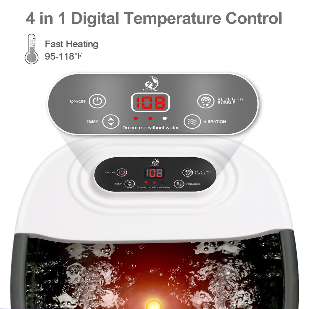 FutureCare foot spa demonstrates temperature control for personalized soaking sessions