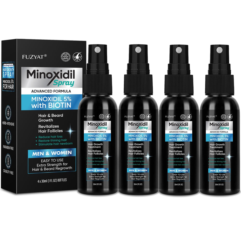 FUZYAT 5% Minoxidil spray bottle for easy daily scalp application.