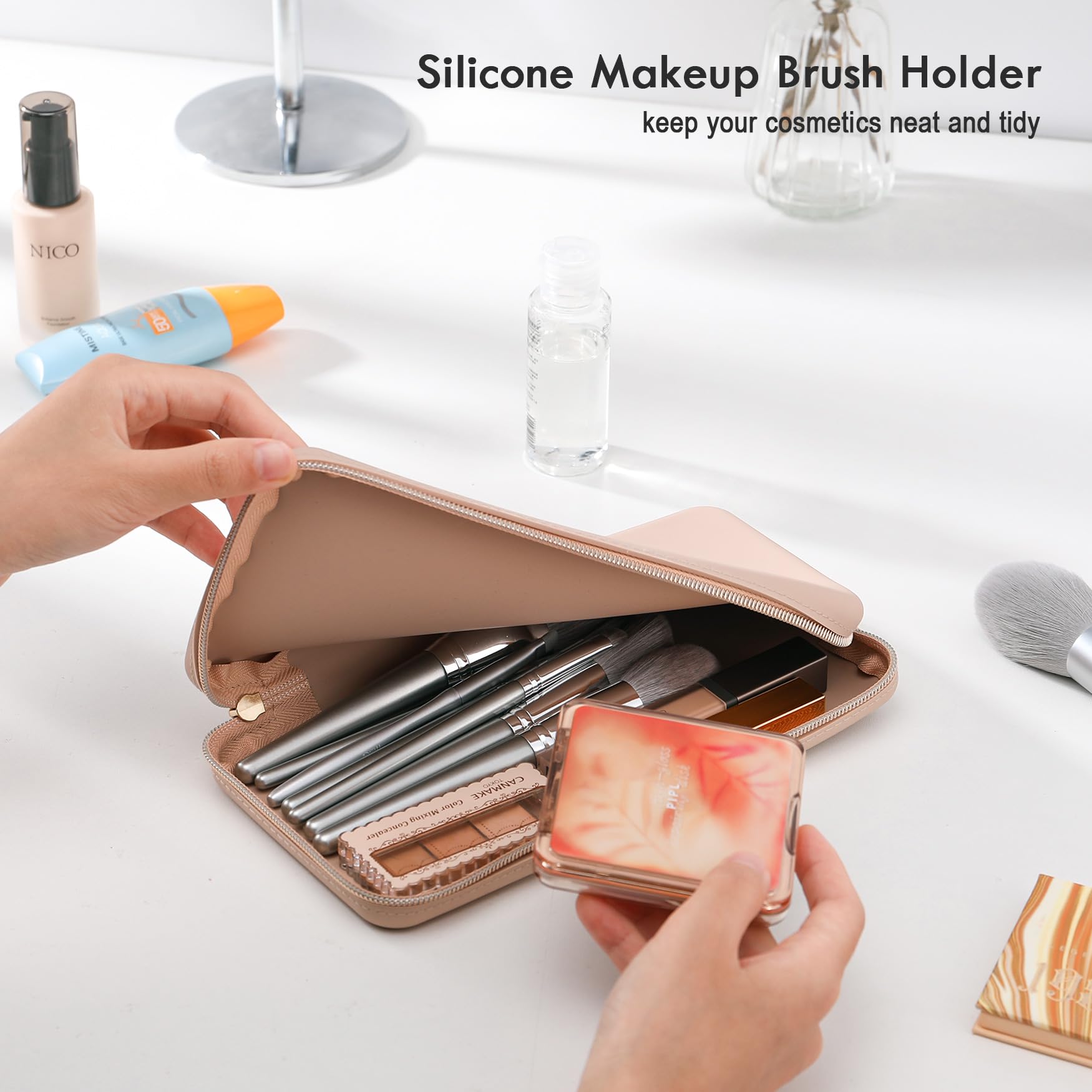 FVION compact design demonstrates space-saving makeup bag for tools.