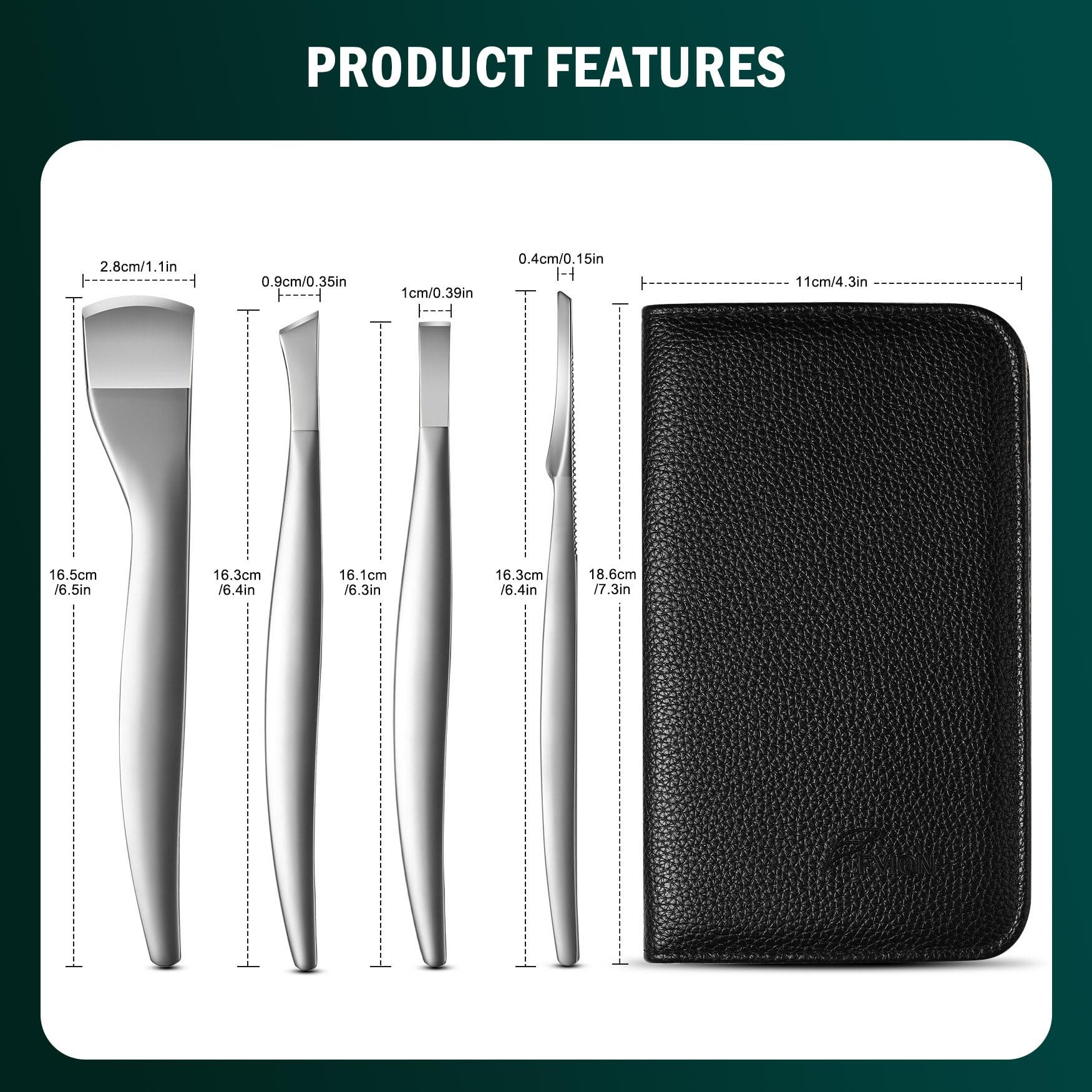 FVION pedicure knife set packaging layout, complete tool collection