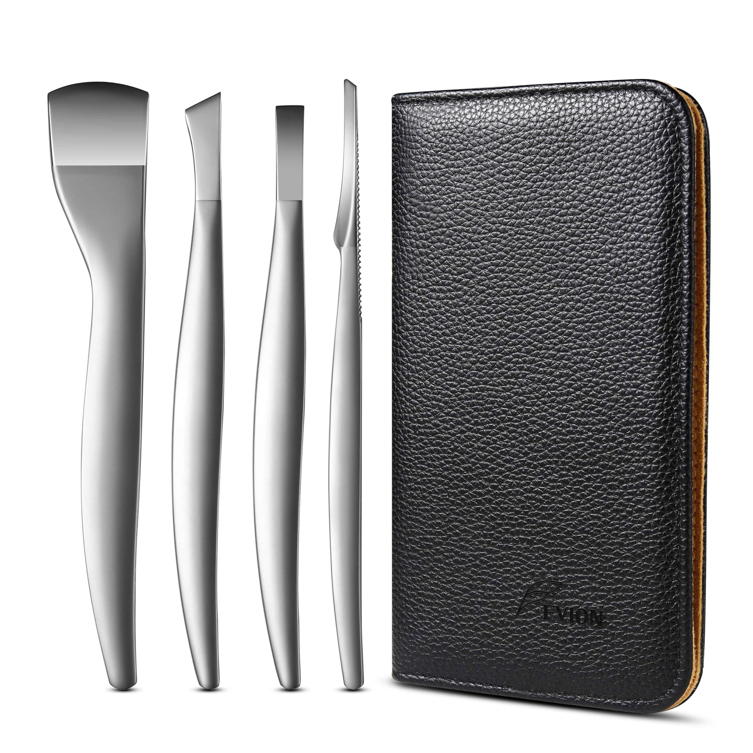 FVION Professional Pedicure Knife Set four blades closeup, precise toenail grooming