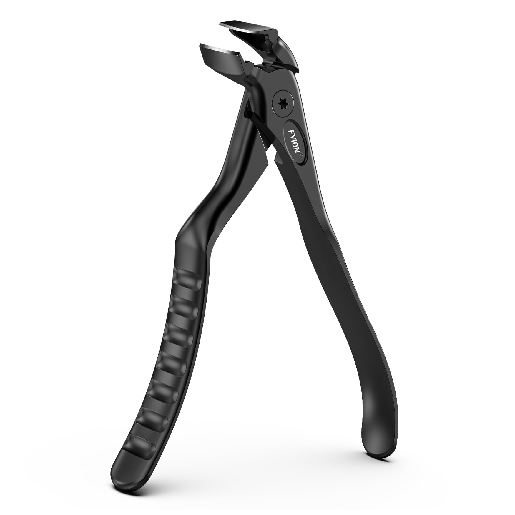 FVION toenail clippers long-handle angled-head in black for easy trimming