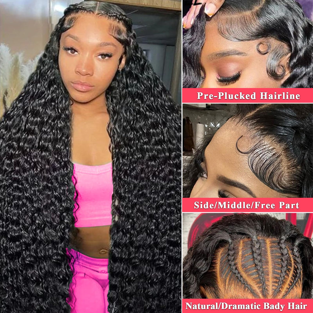 Fvocani deep wave wig baby hairs pre-plucked for seamless, realistic hairline.