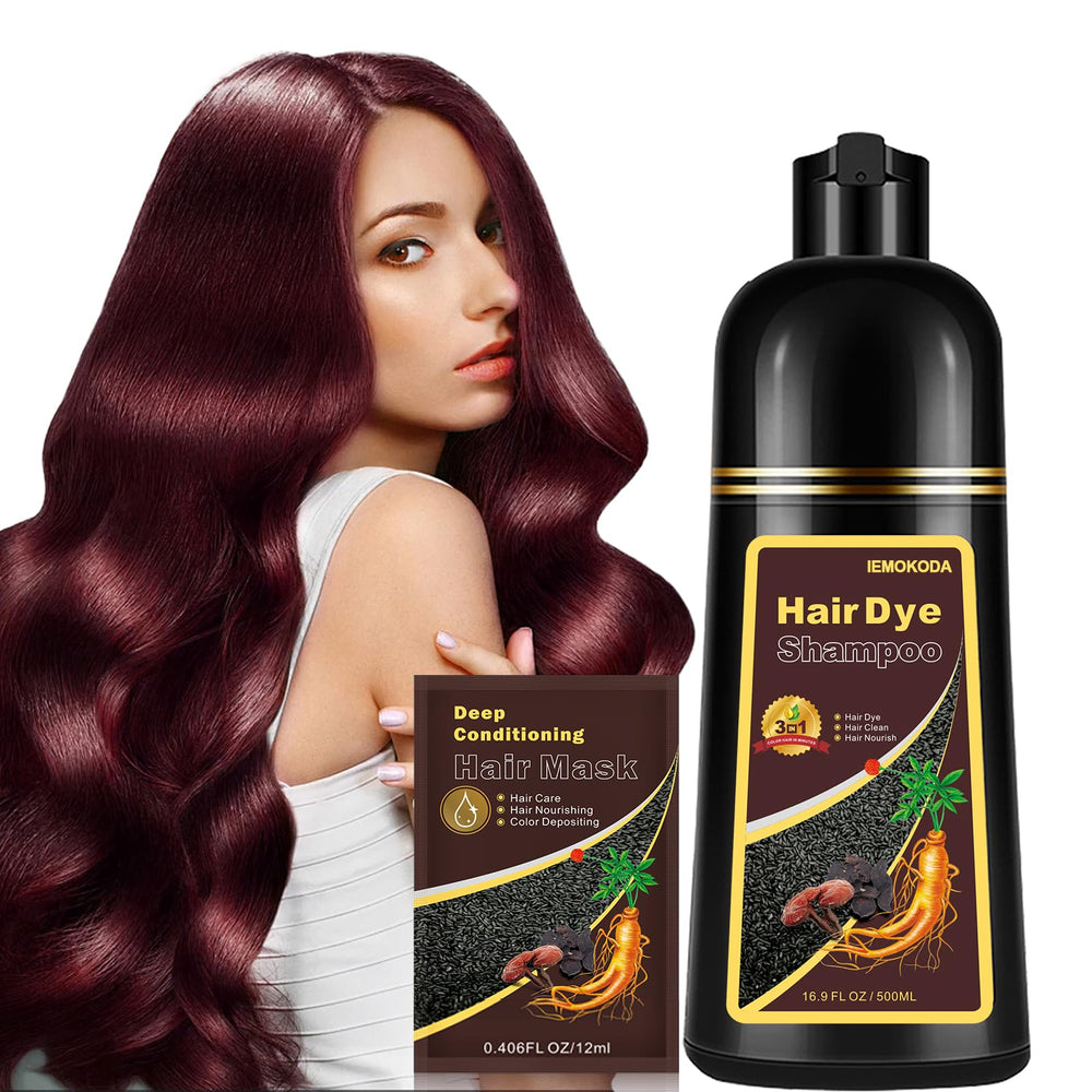Fvquhvo bottle pouring red hair dye shampoo for gray coverage.