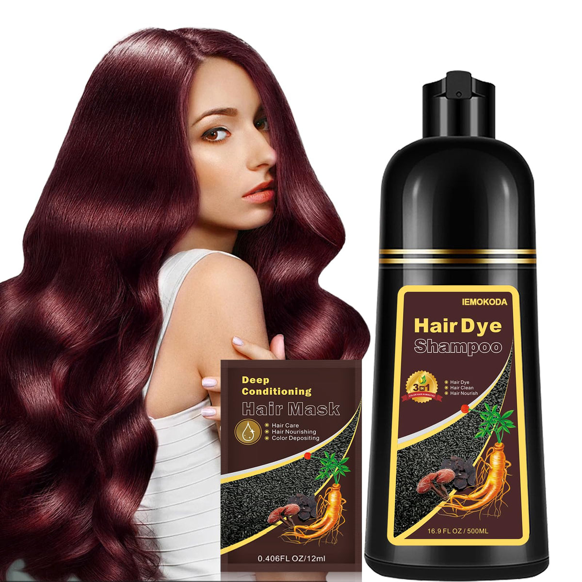 Fvquhvo bottle pouring red hair dye shampoo for gray coverage.