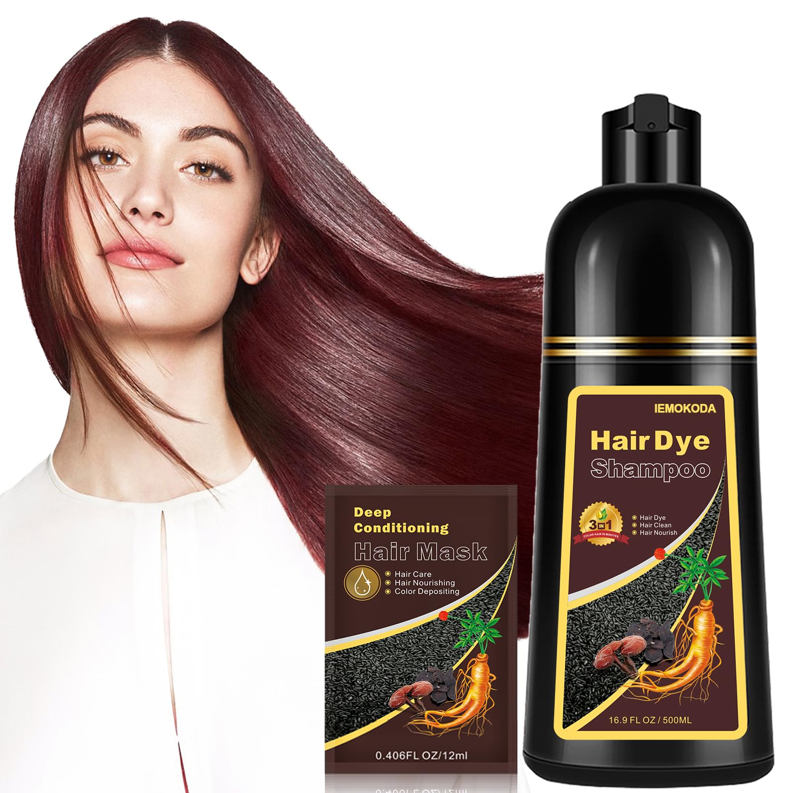 Fvquhvo Cherry Brown Hair Dye Shampoo bottle demonstrates easy at-home color application.