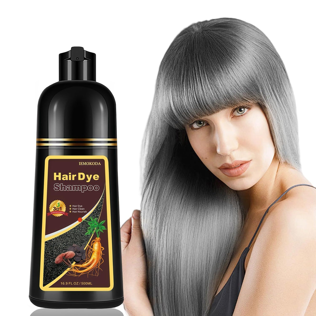 Fvquhvo Silver Gray Hair Dye Shampoo bottle delivering instant color upgrade