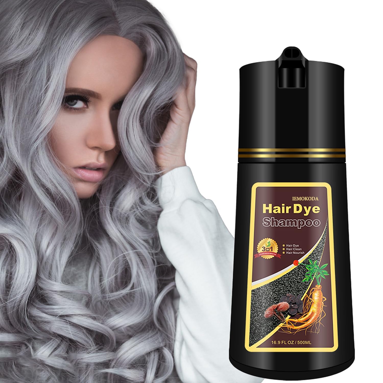 Fvquhvo silver gray hair dye shampoo bottle for quick color refresh.