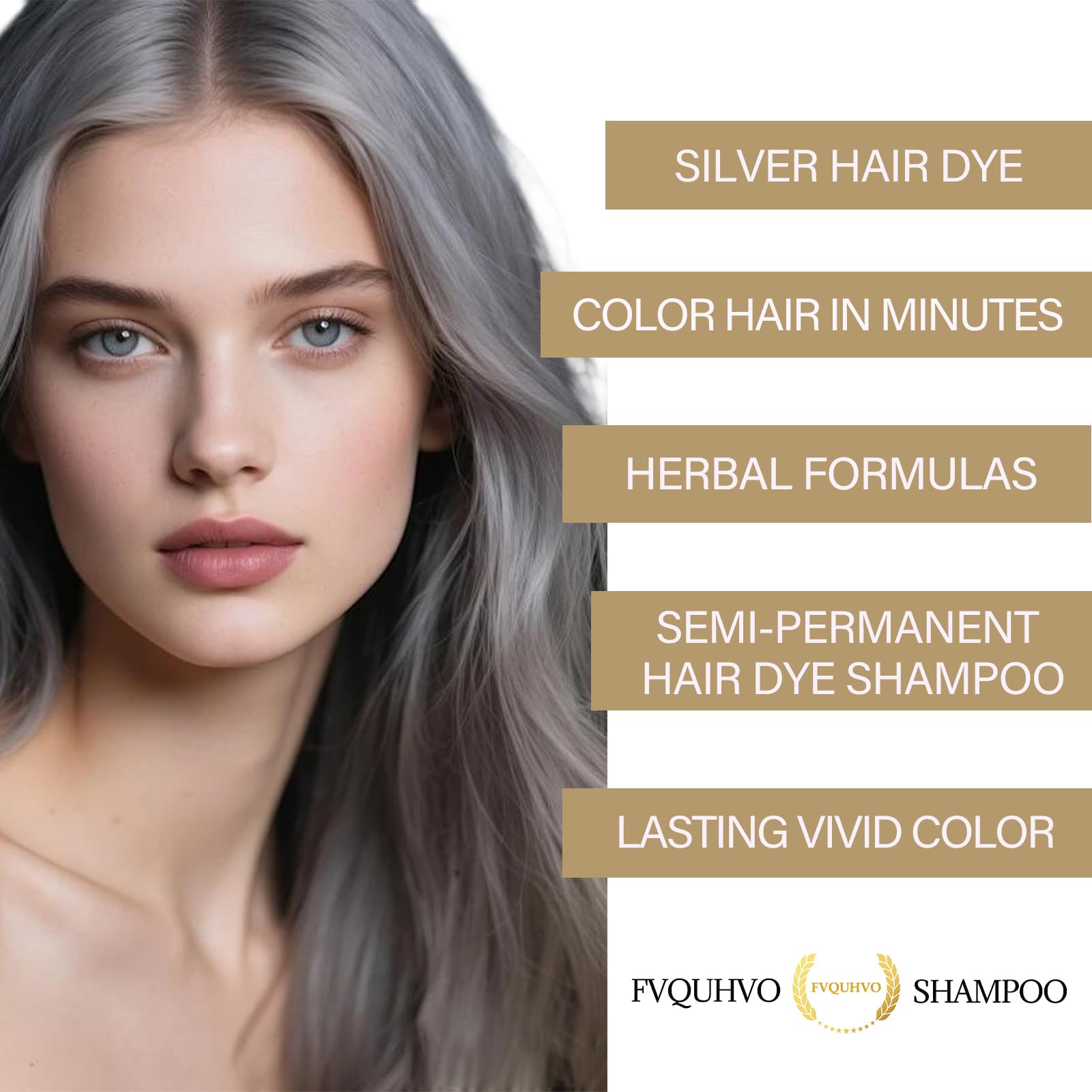 Fvquhvo packaging highlighting 3-in-1 color, shampoo, conditioner concept.