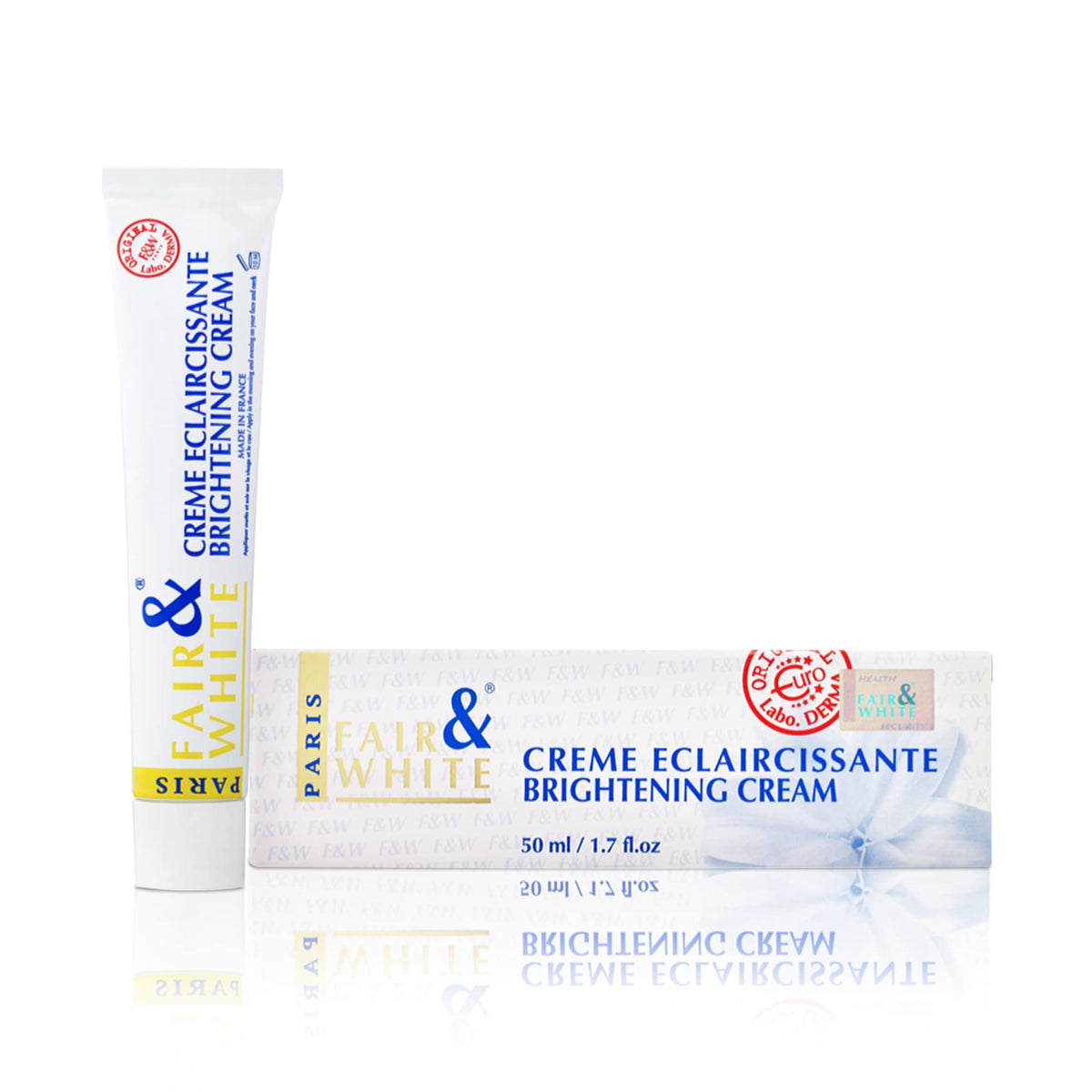 F&W Original Skin Brightening Cream bottle closeup shows premium formula for daily radiance
