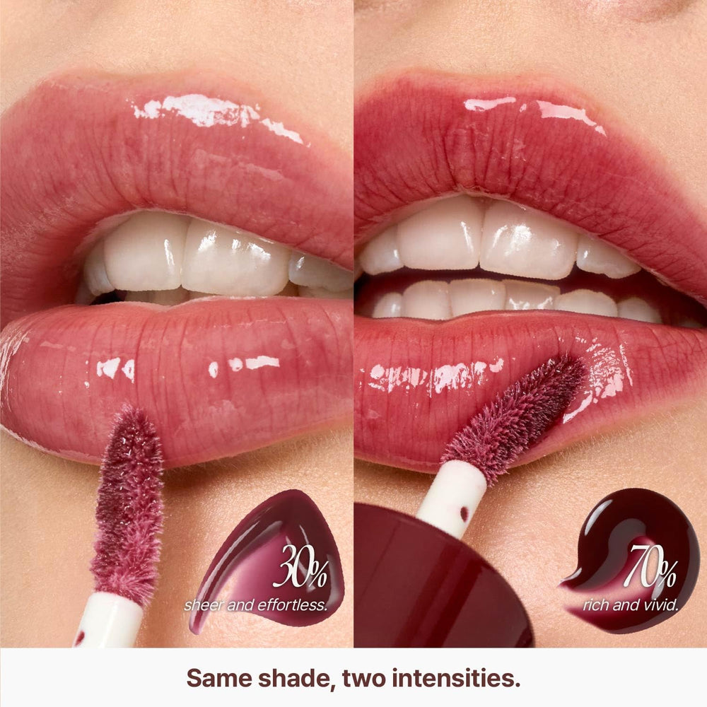 fwee 3D Voluming Gloss high-shine finish on lips for a bold glassy look.