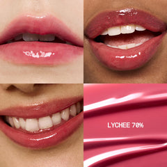 Fwee 3D Voluming Gloss Lychee swirl showcases a high-shine, non-sticky finish.