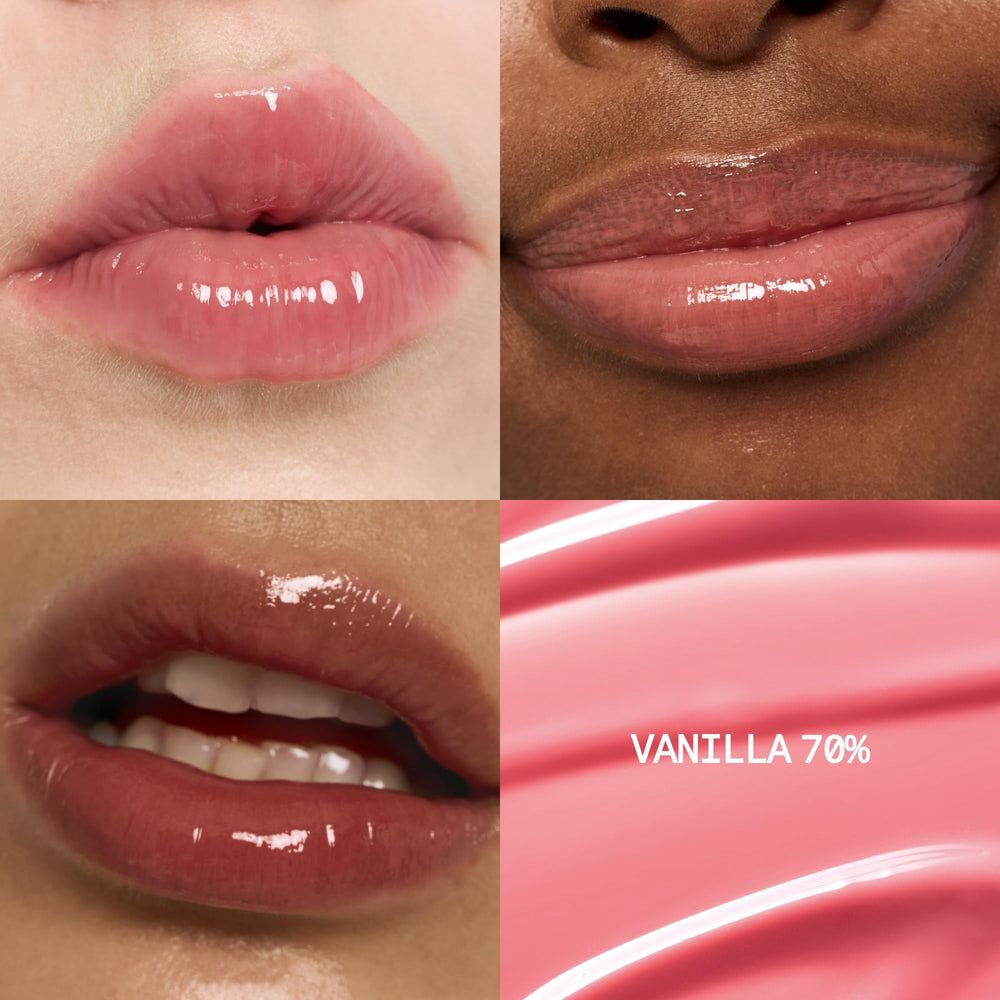 Fwee 3D Voluming Gloss swatches show sheer to rich pigment options for versatile looks.