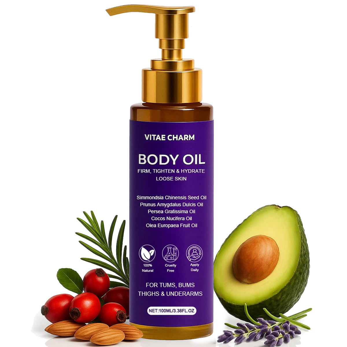 FWPTEI Vitae Charm Body Oil bottle closeup highlighting luxury hydration