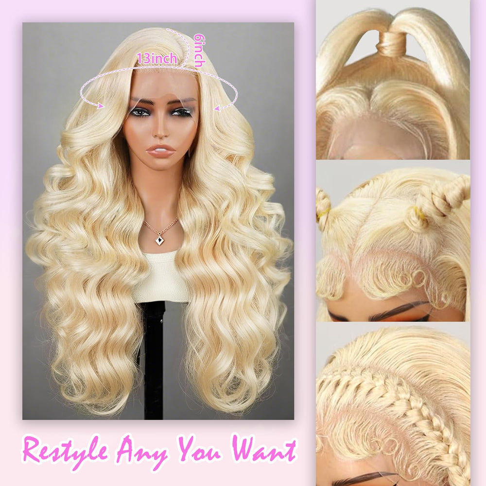 FXIMYLC 32in 613 lace-front wig back view reveals full body-wave volume.