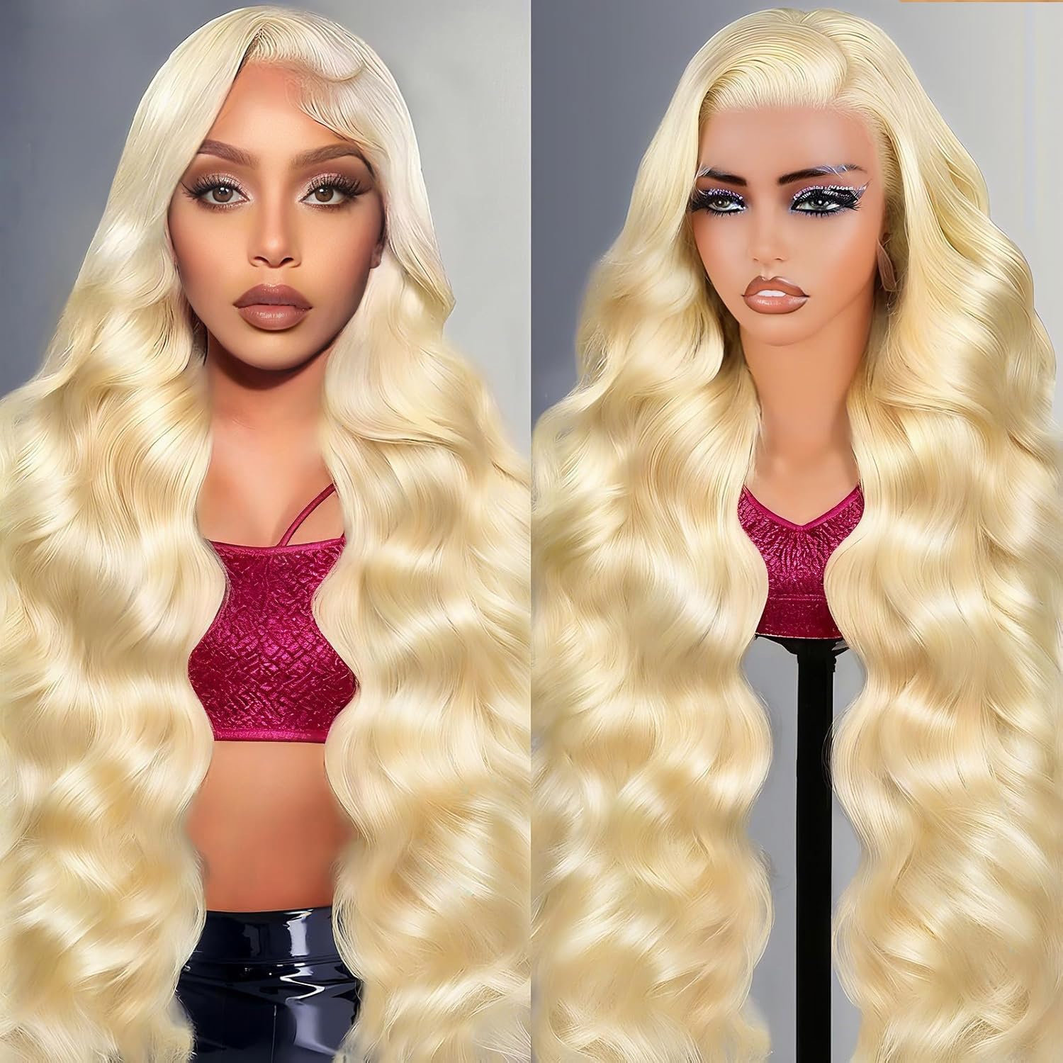 FXIMYLC lace-front wig 32in 613 front view for dramatic long-blonde style.