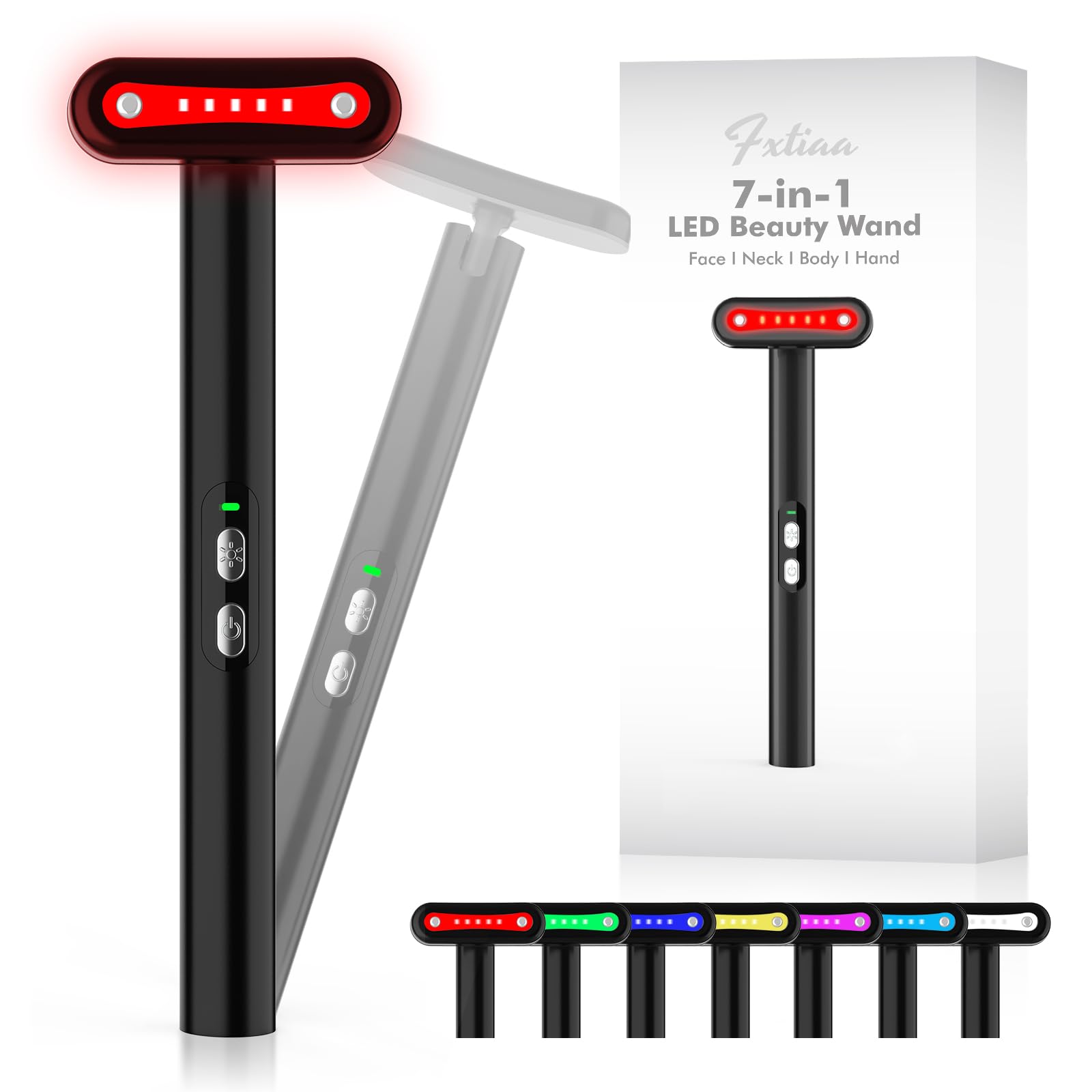 Fxtiaa LED light therapy wand front view for at-home facial rejuvenation.
