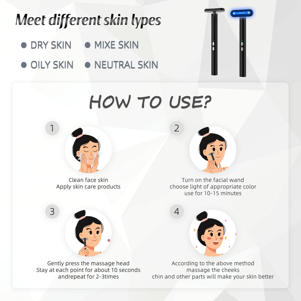 Fxtiaa LED wand in use for skin care and facial massage.