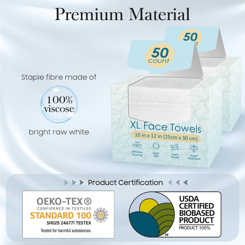 FYGRIP disposable towels measure 10x12 inches for gentle cleansing.