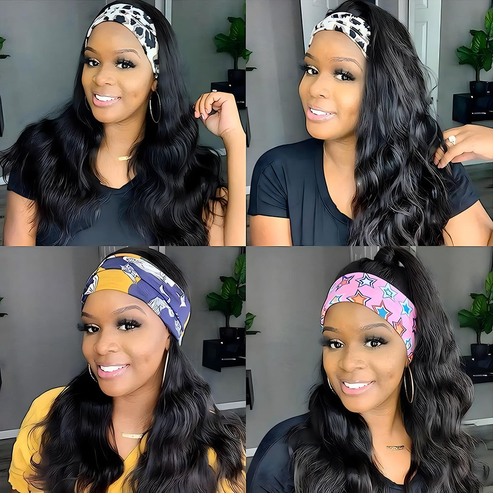 Fylora headband wig 18-inch body wave worn style for quick secure slip-on look