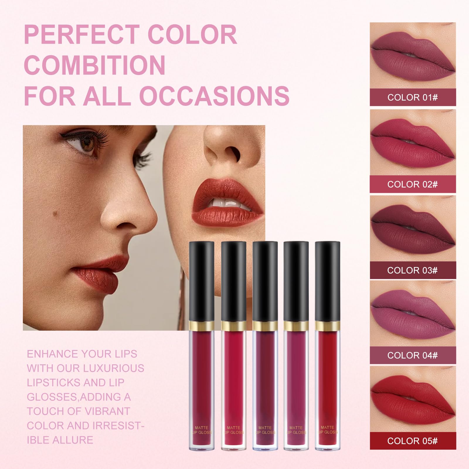 Fynqwor makeup-set lip-gloss adds glossy finish and moisture for comfortable wear.