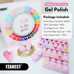 FZANEST heart-themed bottle design with color-matched caps for quick color picks during at-home nail art