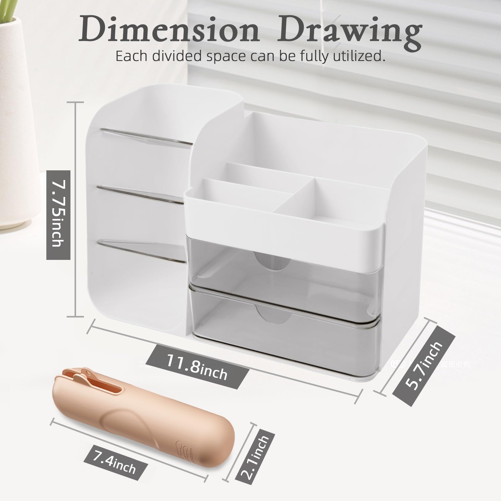 FZHZZ Cosmetic Organizer with Drawers shows compact storage for skincare and makeup basics.