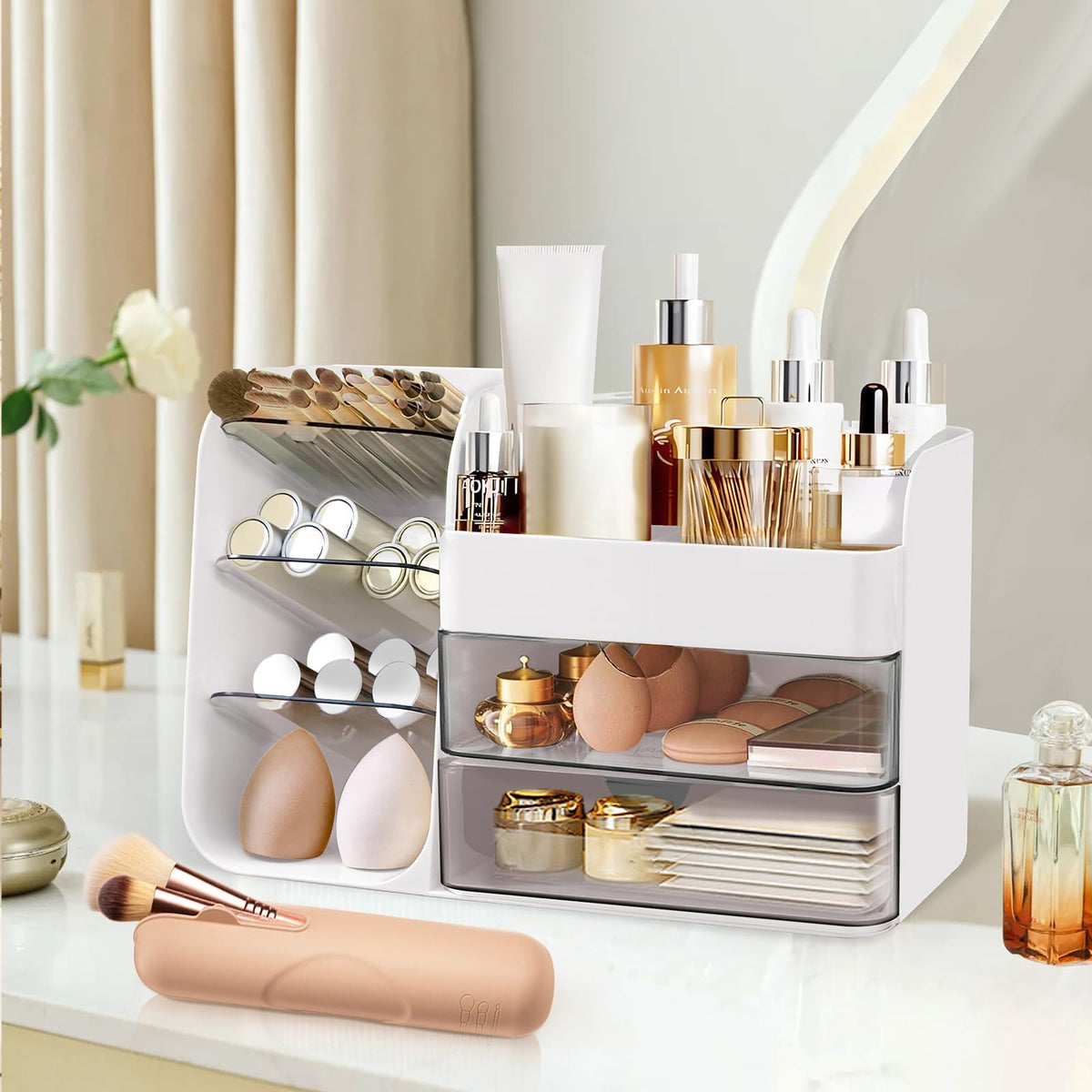 FZHZZ Makeup Organizer countertop drawers keeps cosmetics organized and accessible.