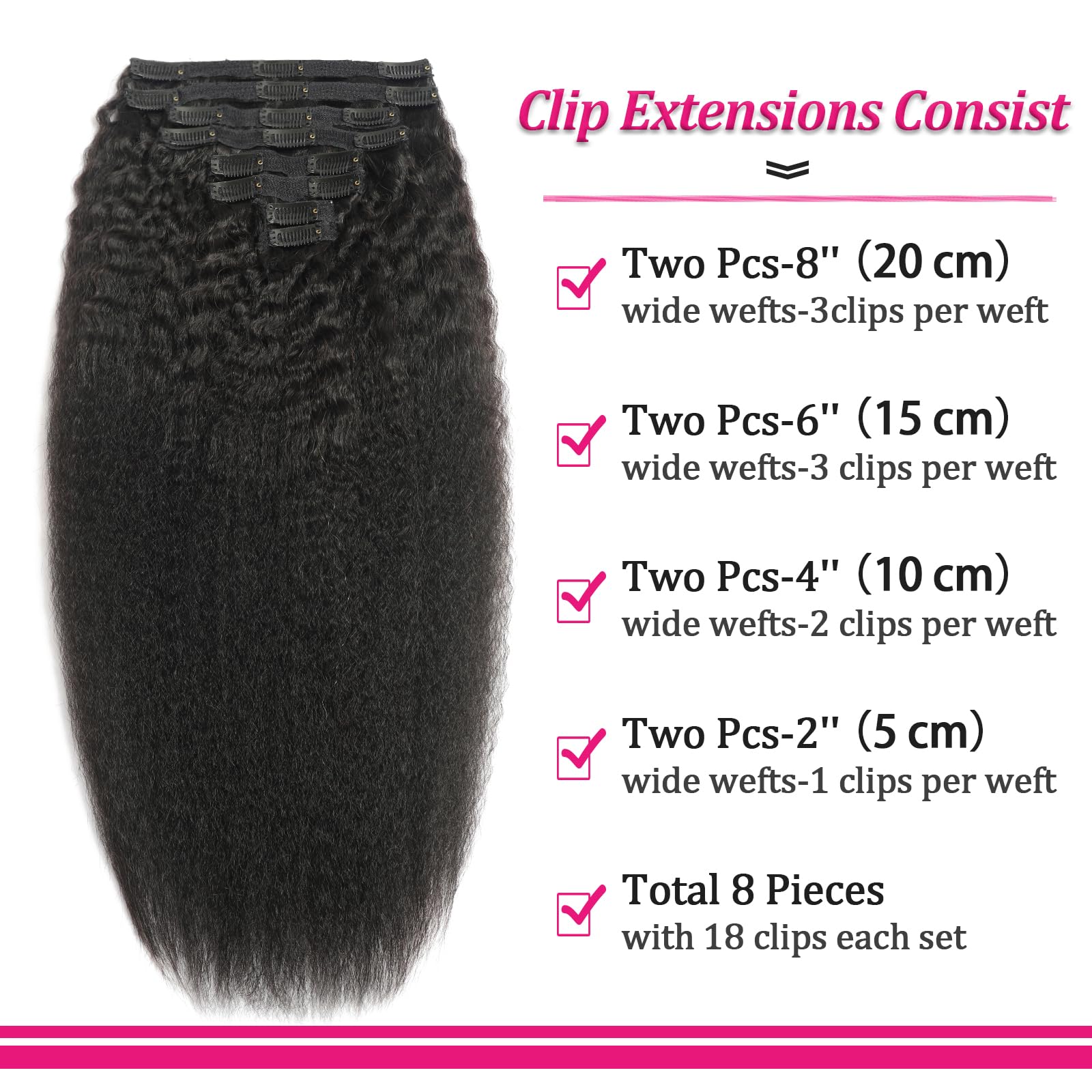 FZV kinky straight clip-ins close-up showing smooth texture