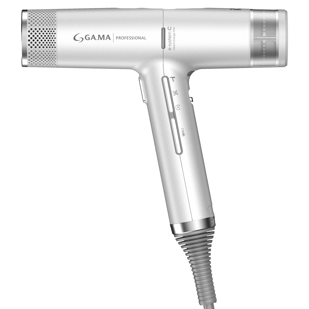 GA.MA IQ3 Perfetto motor close-up showcases 120,000 RPM for fast salon-grade drying.