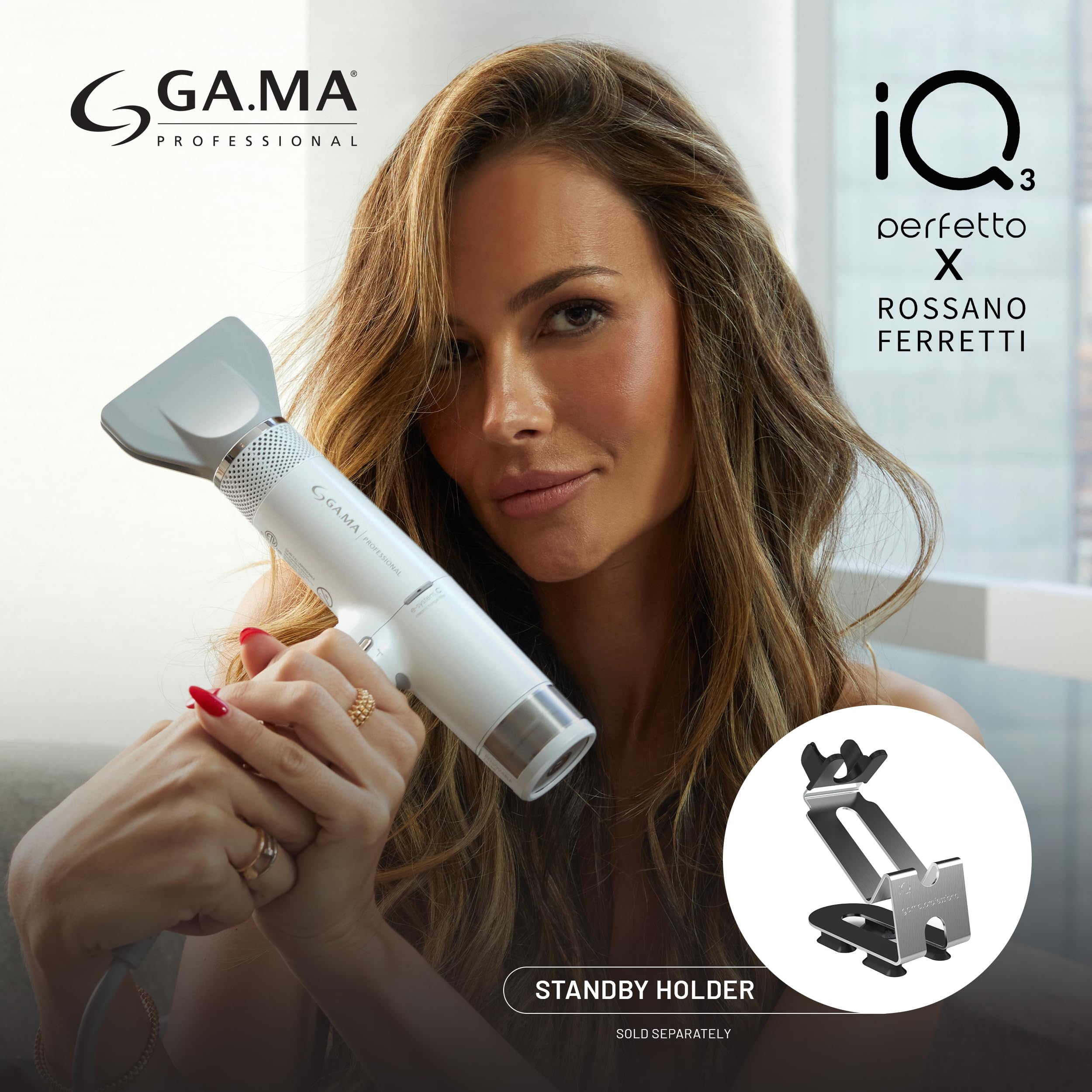GA.MA IQ3 Perfetto pearl-white finish complements stylish home or salon spaces.