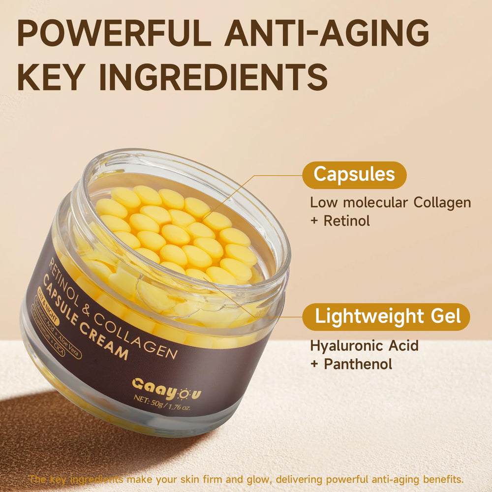 Texture shot of Gaayou Deep Retinol Capsule Cream showing light gel and capsule beads