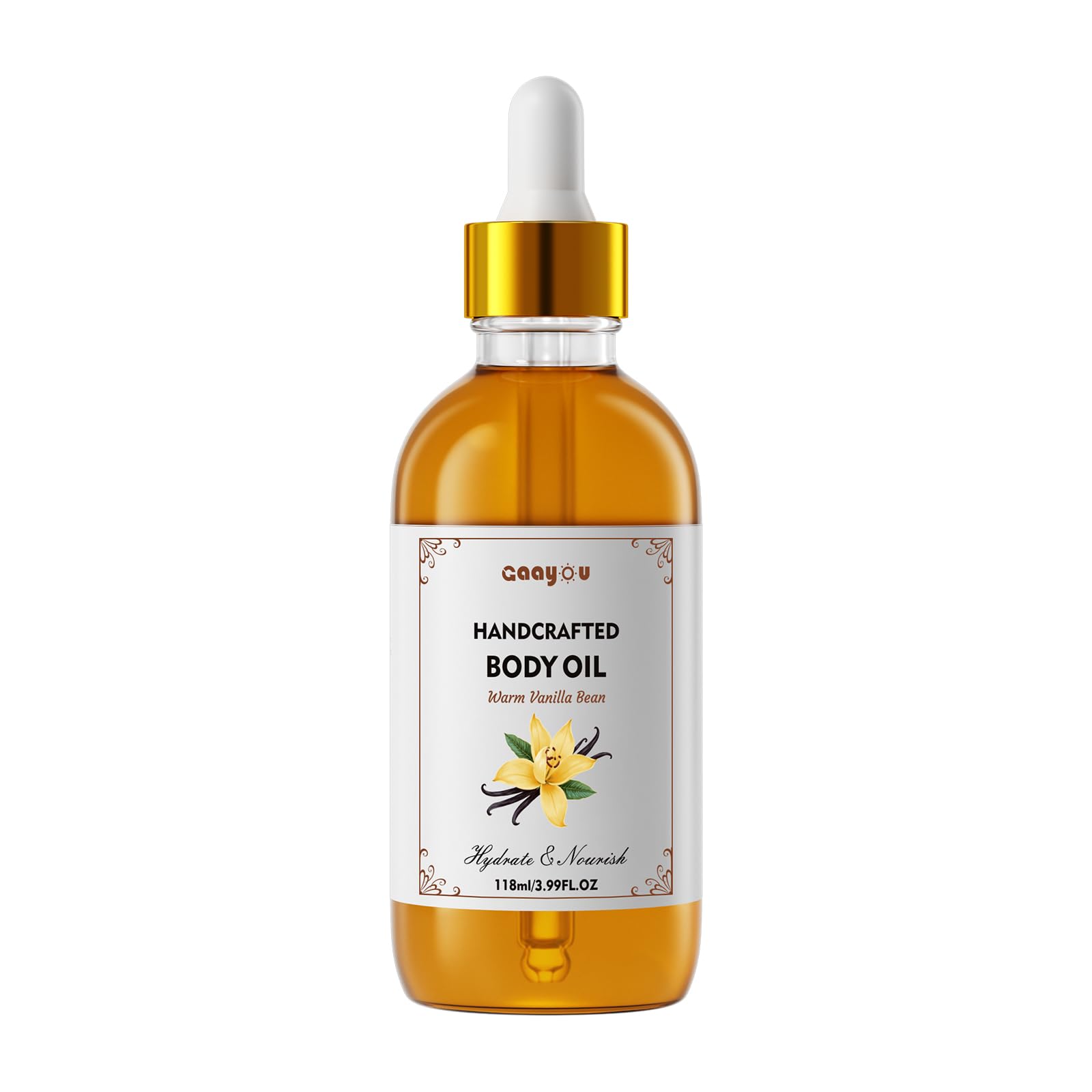 Gaayou Warm Vanilla Bean Body Oil bottle ready for gentle post-shower hydration.