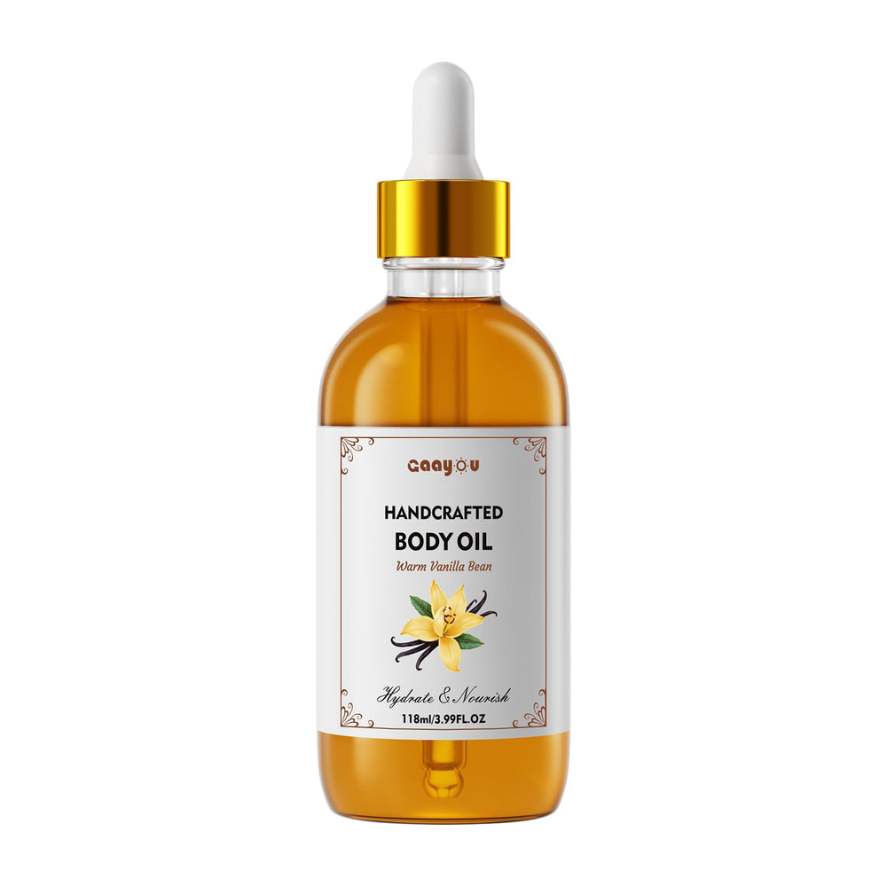Gaayou Warm Vanilla Bean Body Oil bottle ready for gentle post-shower hydration.