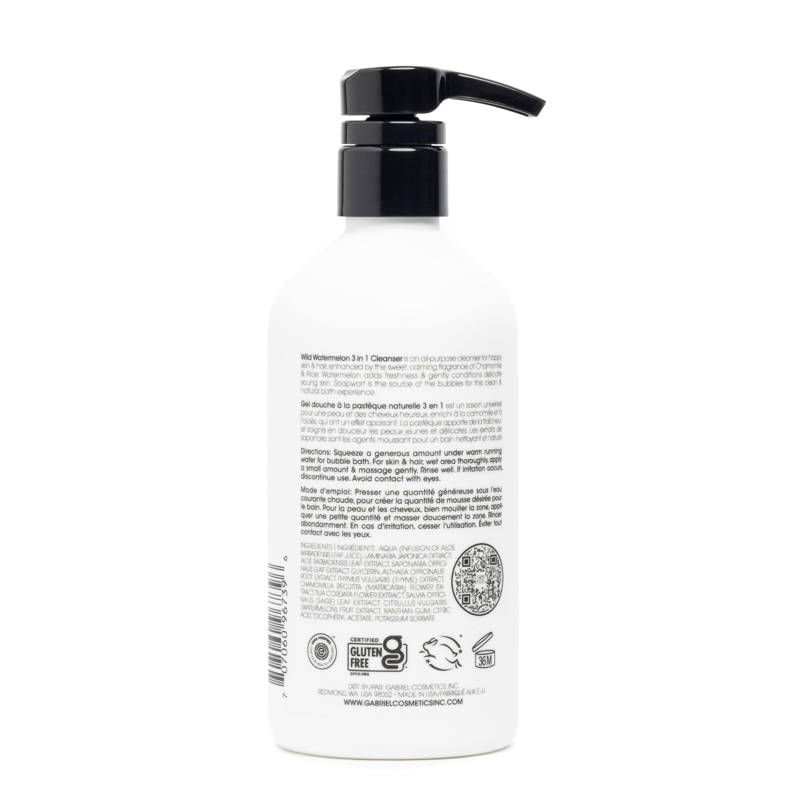 Gabriel Cosmetics chamomile-aloe fragrance bottle scene emphasizes calming kid-friendly scent