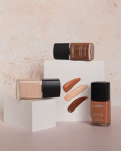 Gabriel Cosmetics liquid foundation on skin showing natural finish suitable for all day wear.