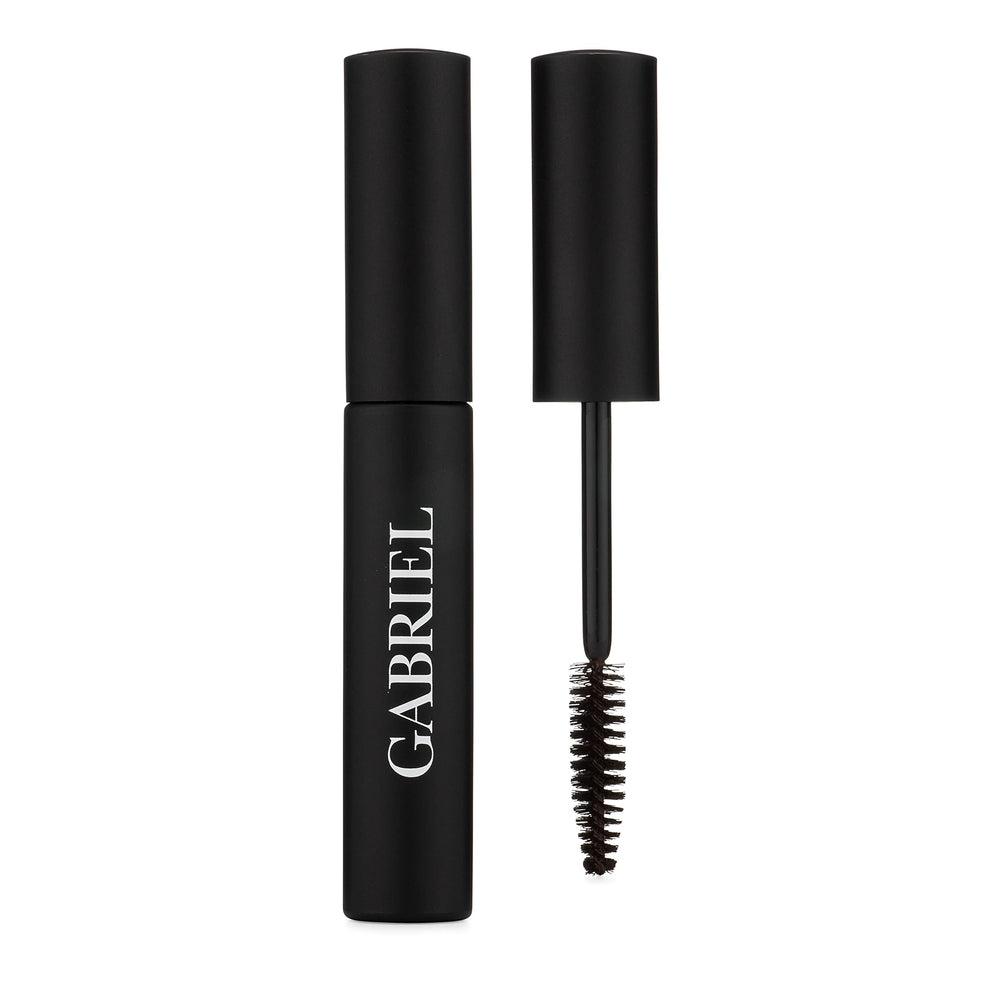 Gabriel Cosmetics Mascara Black Brown tube showcases voluminous lashes.
