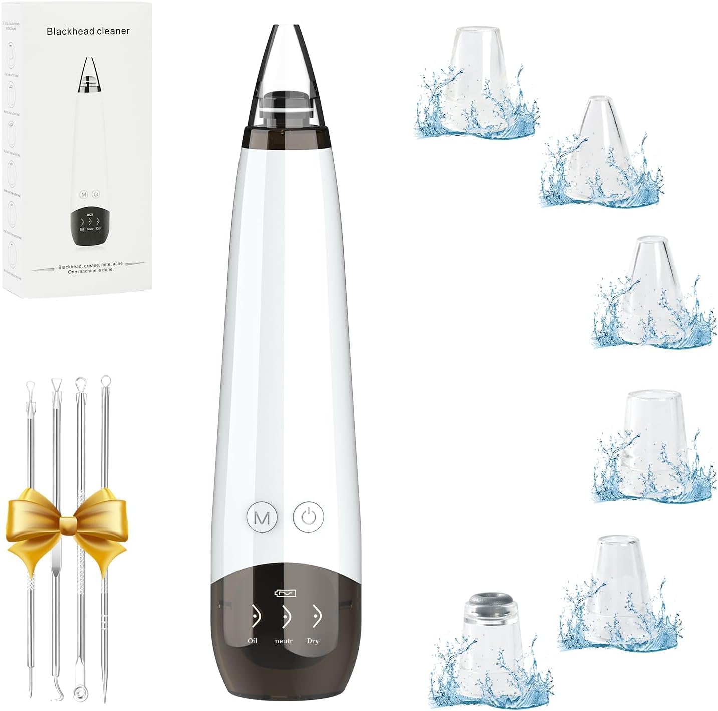 Gackoko Blackhead Remover vacuum display shows suction and battery status for easy routines.