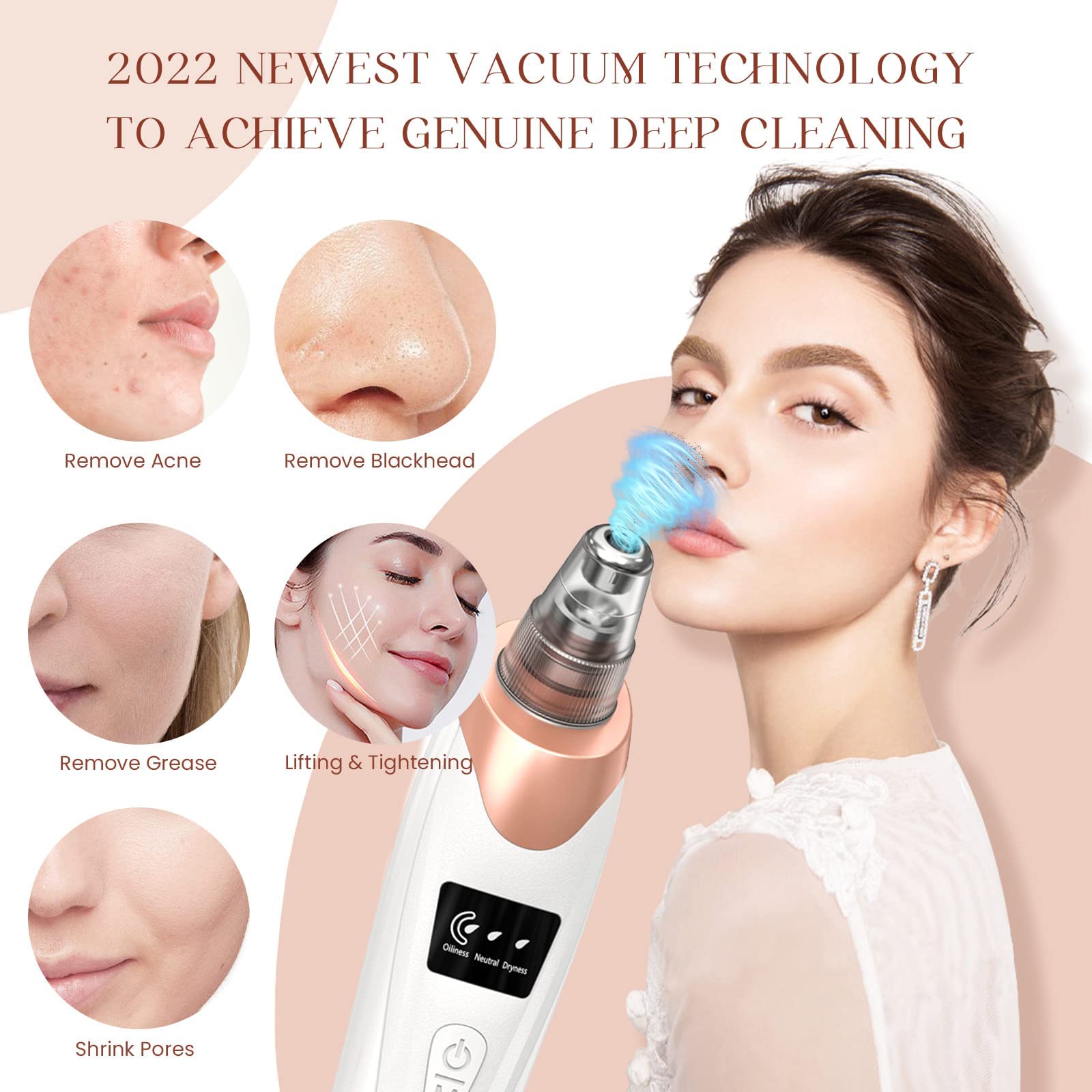 Gackoko pore vacuum suction levels display adapts to skin types